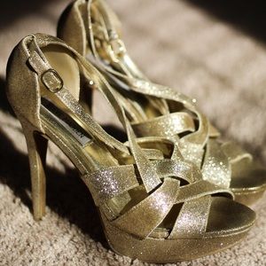 strappy gold shimmer heels